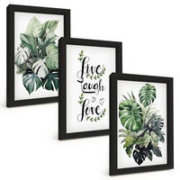 BILDER SET 3er Set - 20x30 cm Schwarzer Rahmen - Blattpflanzen leben, lachen, lieben - Schwarz, Kunststoff (20/30cm) - TULUP