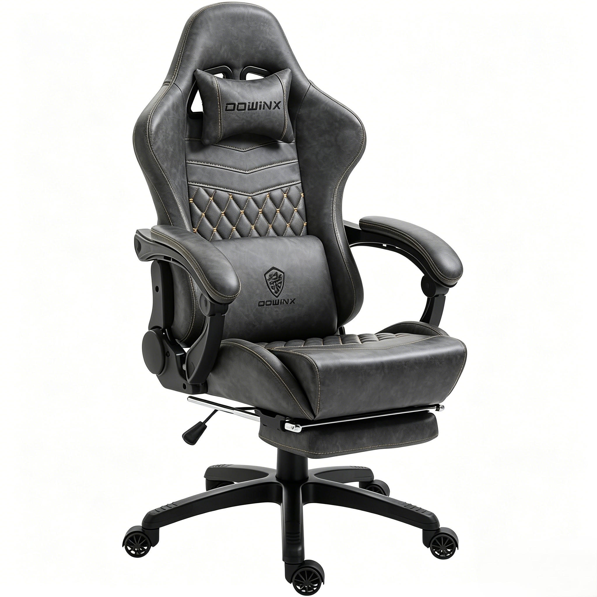 GAMING-STUHL Ergonomisch Verstellbarer 90°-170° Für Homeoffice/Gaming - Grau, Leder (60/115/60cm)