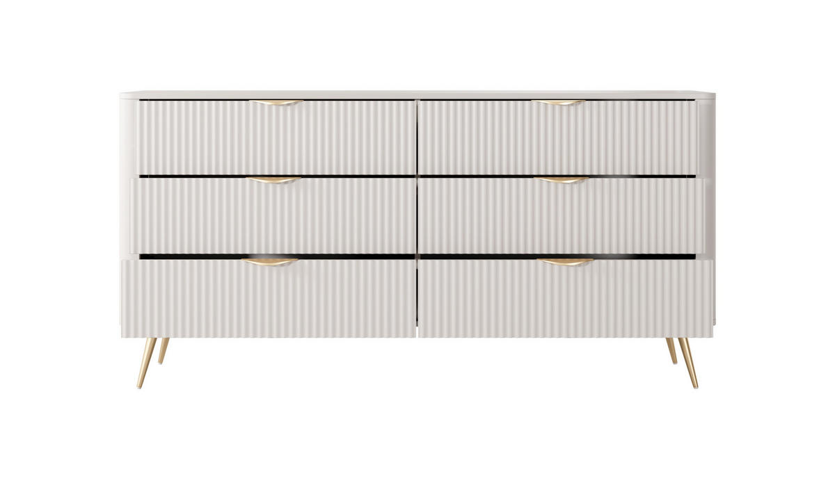KOMMODE Lante 163 Beige, Goldene Beine, Schubladenkommoden - Beige, Holzwerkstoff (163/81/38cm) - Bettso
