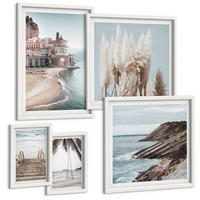 BILDER SET 5er Set - 50x50 cm & 20x30 cm & 40x60 cm Weißer Rahmen - Abstrakte Muster beige weiß - Weiß, Kunststoff (40/60cm) - TULUP