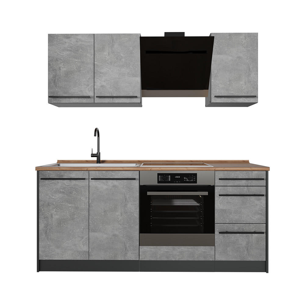 JEDNOTKOVÁ KUCHYNĚ R-Line, Beton/Antracit, 180 cm pracovná doska Dub Goldkraft - šedá/antracitová, kompozitní dřevo (180/206.8/60cm) - Vicco