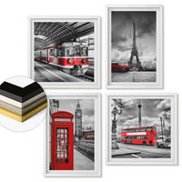WANDBILDER 4er-Set - 50x50 cm & 40x60 cm Weißer Rahmen - Ikonische Städte London Paris Eisenbahn - Weiß, Kunststoff (50/50cm) - ArtPrintCave