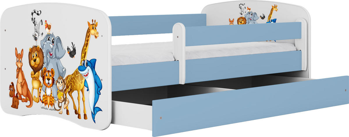 KINDERBETT Emily mit Schublade und Matratze, Blau 70x140 cm - Blau/Braun, Holzwerkstoff (140/70cm) - WFL GROUP