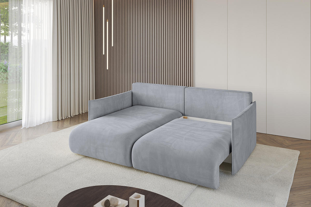 ECKSOFA mit Schlaffunktion und Bettkasten ONESK-L 208x165x40 Hellgrau Velours - Hellgrau, Holzwerkstoff/Kunststoff (208/165cm) - ALTDECOR