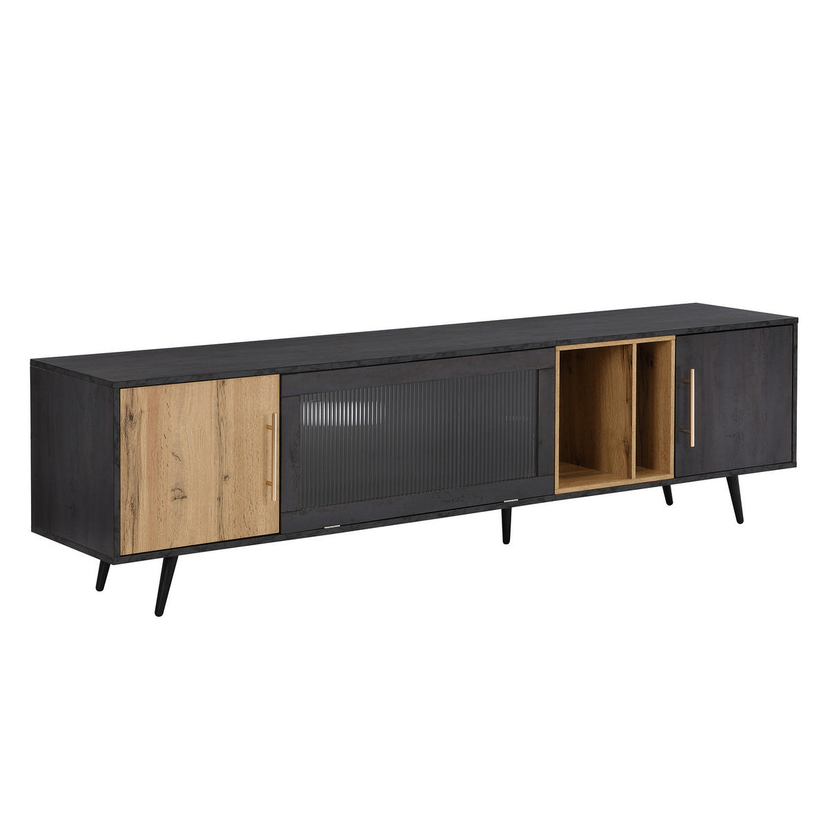 TV-MÖBEL Schwarz und Grau 200/40/55,5 cm - Schwarz, Holz (40/55.5/200cm) - Urban Meuble