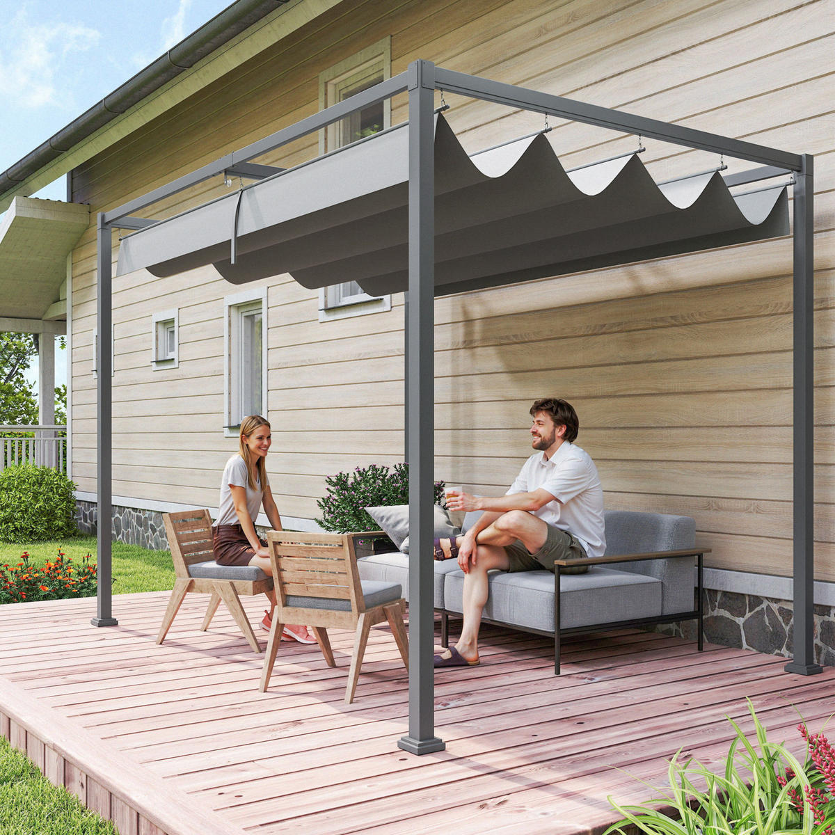 PERGOLA DE-12765 300/200 cm ausziehbar 180 g/m² Grau - Grau, Metall (213/221/298cm) - ComfortXL