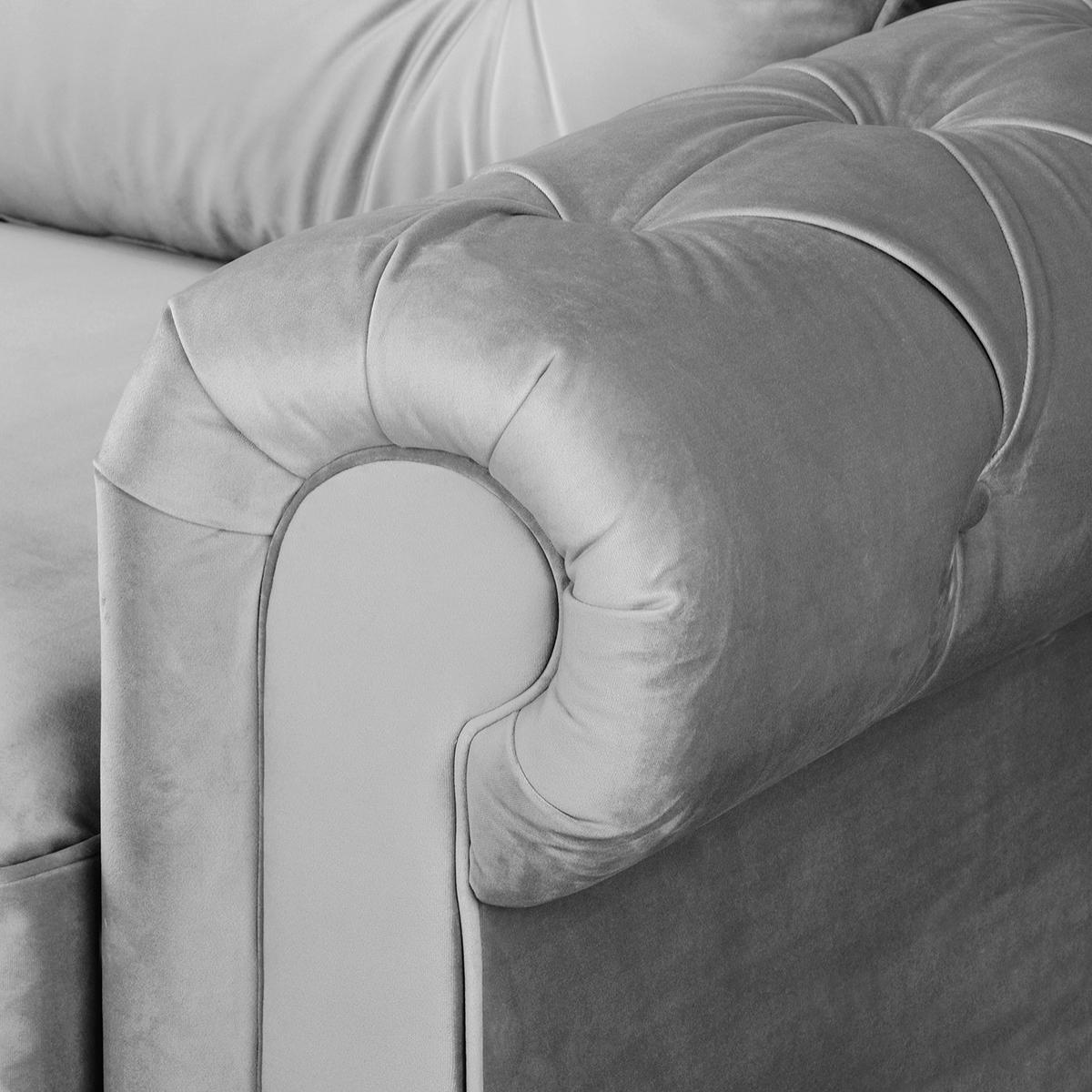 3-SITZER SOFA - Samt - Hellgrau, Textil (250/93/100cm) - home24