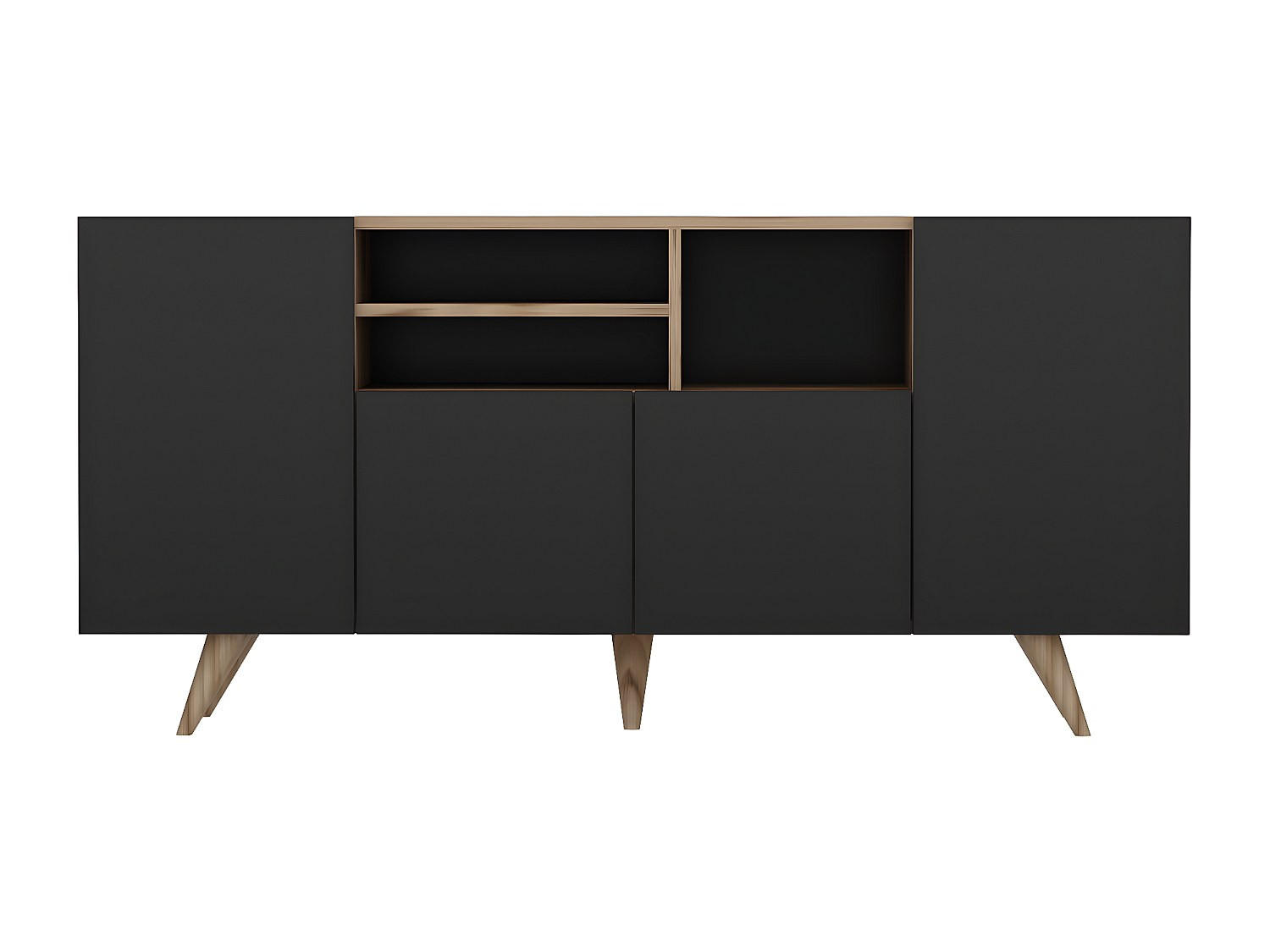SIDEBOARD - 160 cm x 42 cm - Holz, Platte - Schwarz, Naturfarben Hell - MOSTIA - Schwarz/Naturfarben, Holz (160/75/42cm) - Vente-Unique