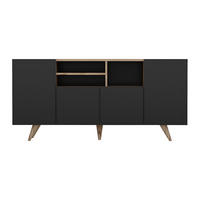 SIDEBOARD - 160 cm x 42 cm - Holz, Platte - Schwarz, Naturfarben Hell - MOSTIA - Schwarz/Naturfarben, Holz (160/75/42cm) - Vente-Unique