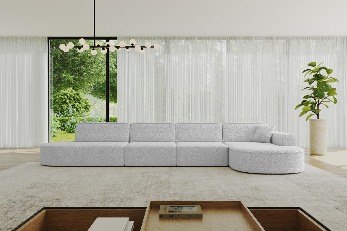 ECKSOFA Ottomane Rechts MARI-L3 - 413x171x79 cm Grau Tissu - Schwarz/Grau, Holzwerkstoff/Kunststoff (171/413cm) - ALTDECOR