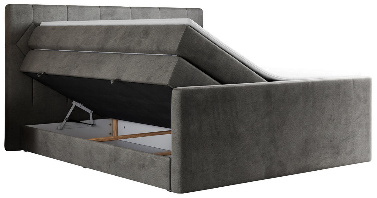BOXSPRINGBETT KING EIGAR 140/200 Dunkelgrau Velvet - H3 - Dunkelgrau, Holz/Textil (140/200cm) - MKS