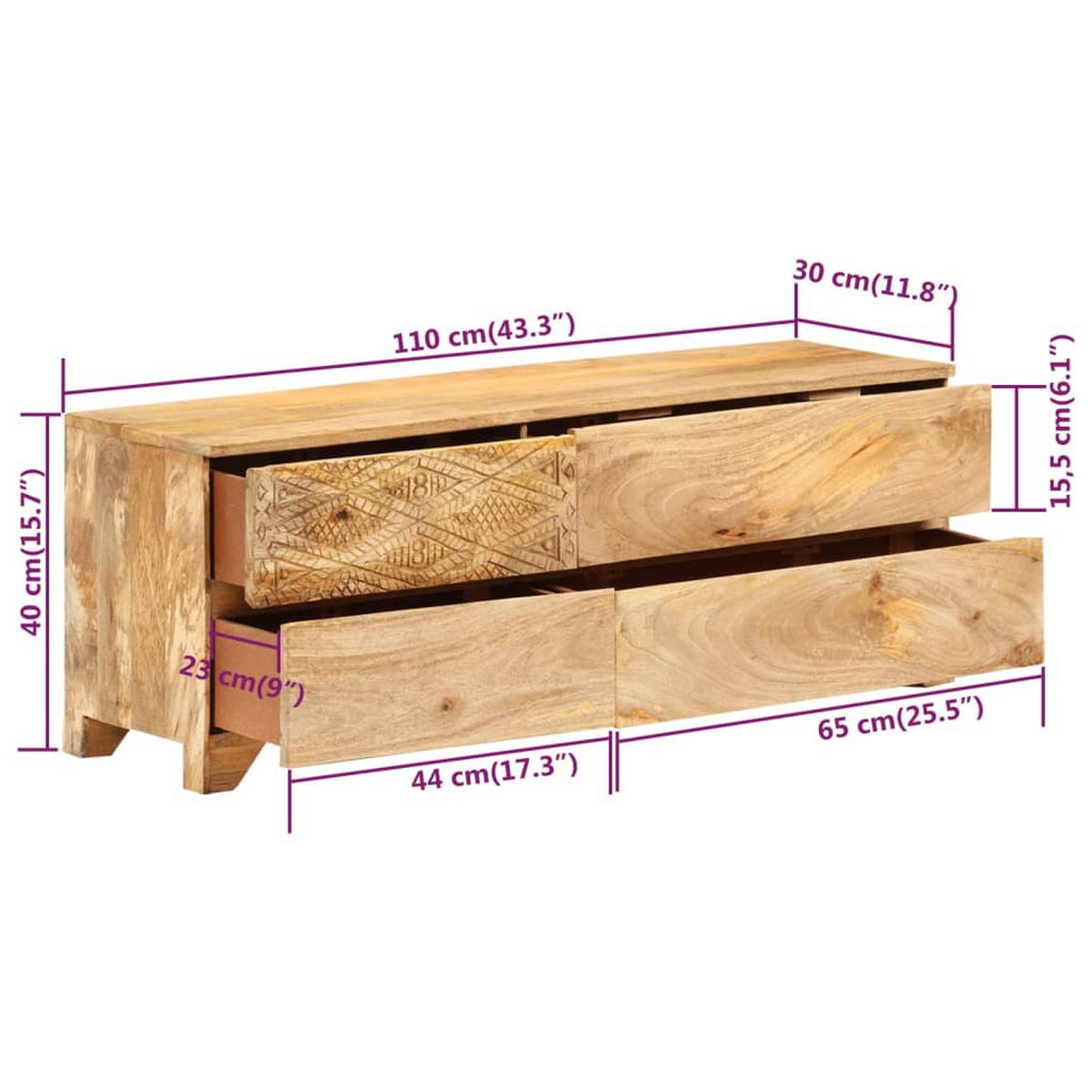 TV-SCHRANK Massivholz Mango 110/30/40 Cm - Braun, Holz (110/40/30cm) - vidaXL