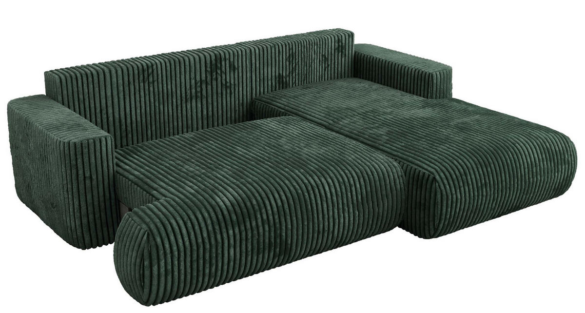 ECKSOFA OVO L Grün Cord - Rechts Seite - Schwarz/Grün, Kunststoff/Textil (195/271cm) - MKS