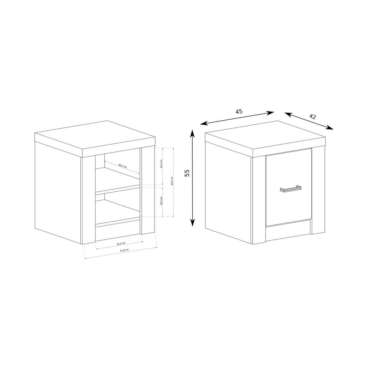 NACHTTISCH Indianapolis I-24 45 x 55 x 42 cm Esche hell - Braun, Holzwerkstoff/Metall (45/55/42cm) - Koseto