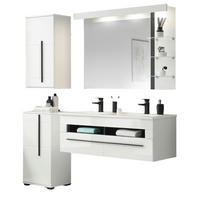 BADMÖBEL-SET weiß Hochglanz schwarz, Badkombination MIT Doppelwaschbecken LED Beleuchtung, 175 x 200 cm - Weiß Hochglanz/Schwarz, Holzwerkstoff/Kunststoff (175/200/45cm) - Furn.Design