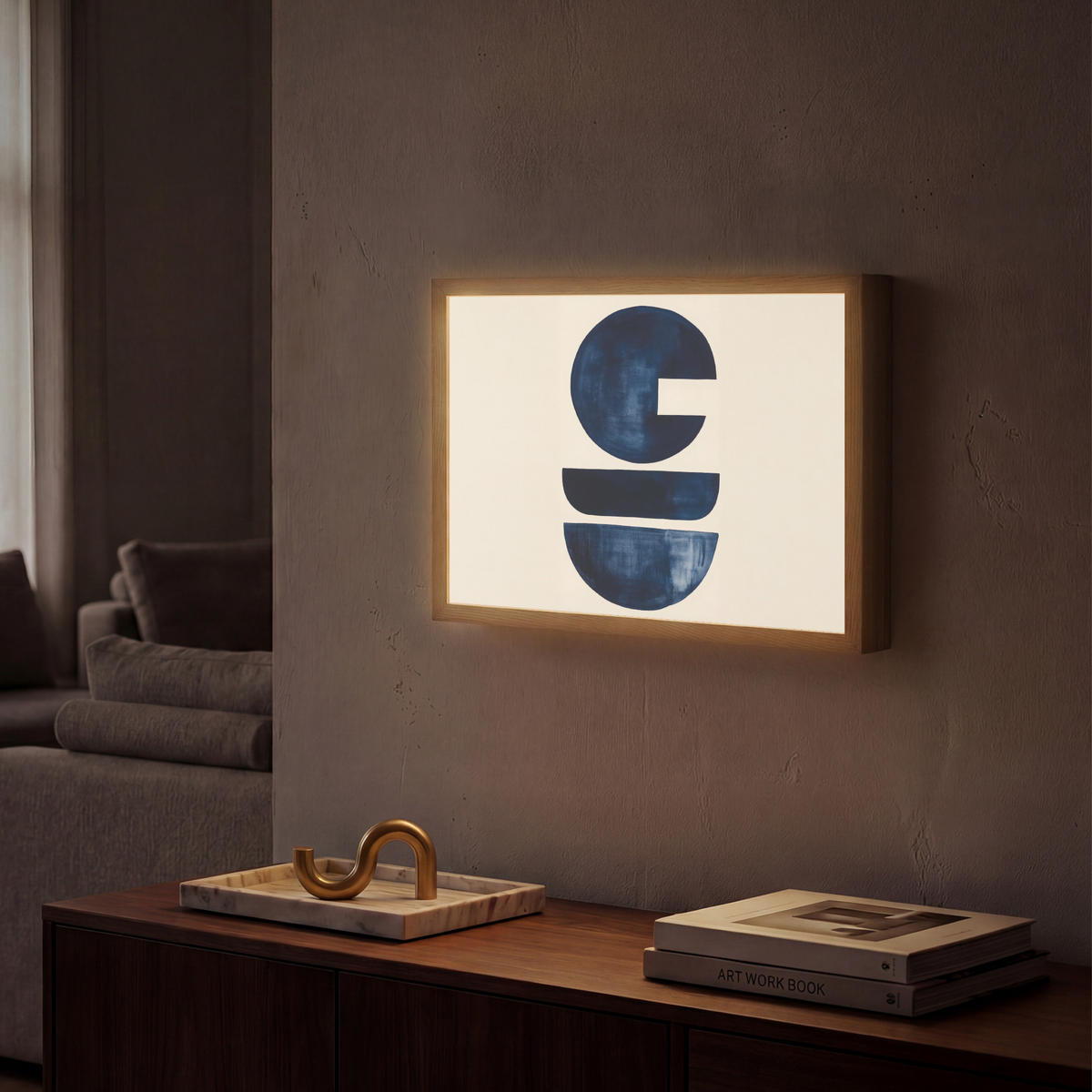 NÁSTĚNNÁ LAMPA S AKUMULÁTOREM Tvary - modrá - abstraktní 40x30 cm - tmavě modrá, kompozitní dřevo (40/30/8cm) - OnlyWow
