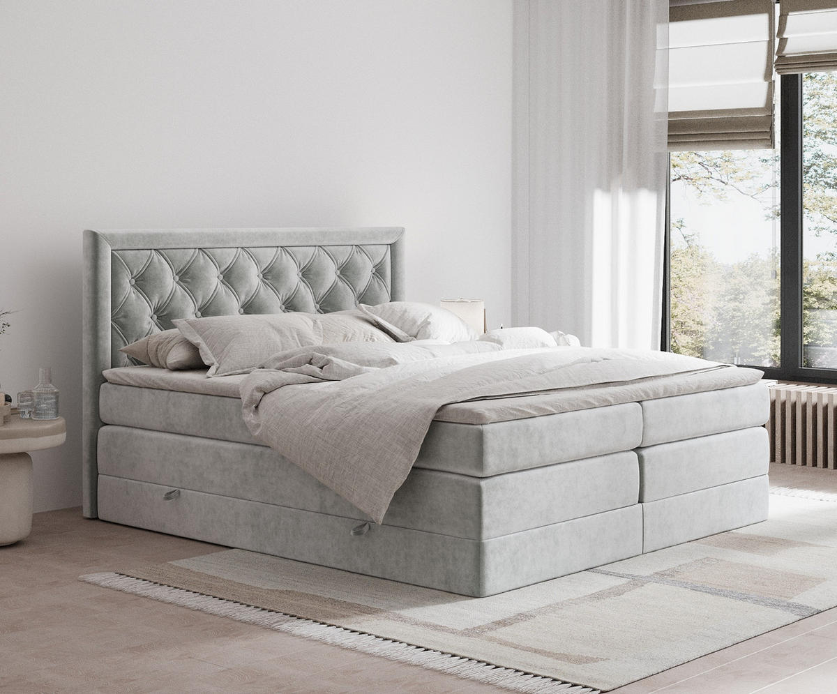 BOXSPRINGBETT Aurelia Hellgrau 180/200 cm - Hellgrau/Schwarz, Holz/Holzwerkstoff (180/200cm) - Maison de Reve