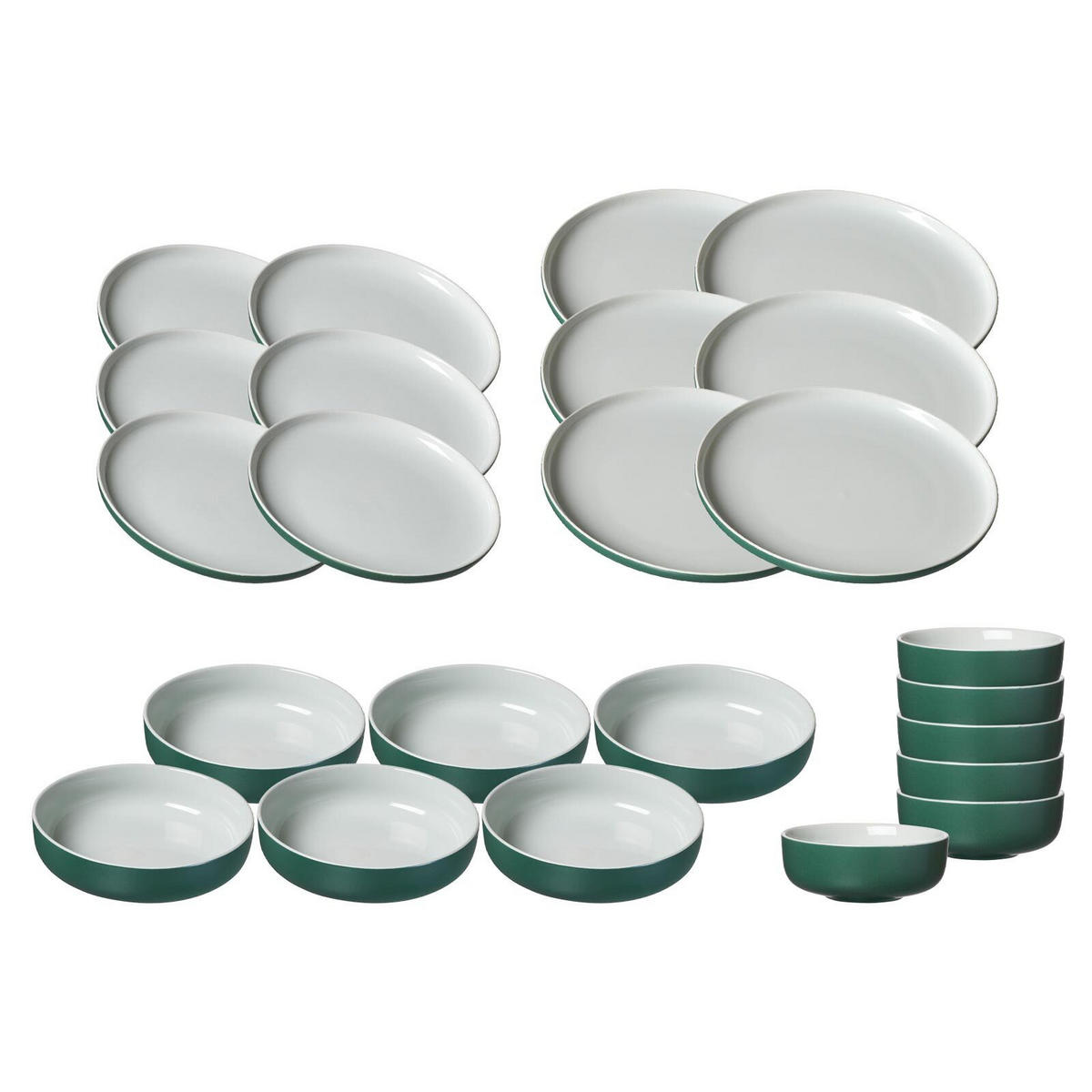 TELLER UND SCHALENSET Jasper grün 24er Set - Grün, Keramik (1/1/1cm) - Ritzenhoff Breker