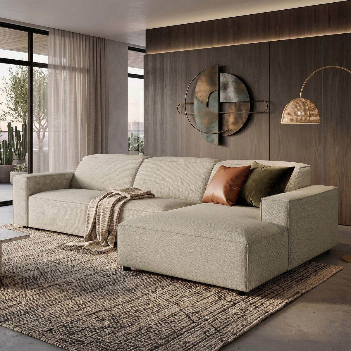 ROHOVÁ pohovka Sellmo, 287 cm - čierna/taupe, textil/plast (166/292cm) - Selsey