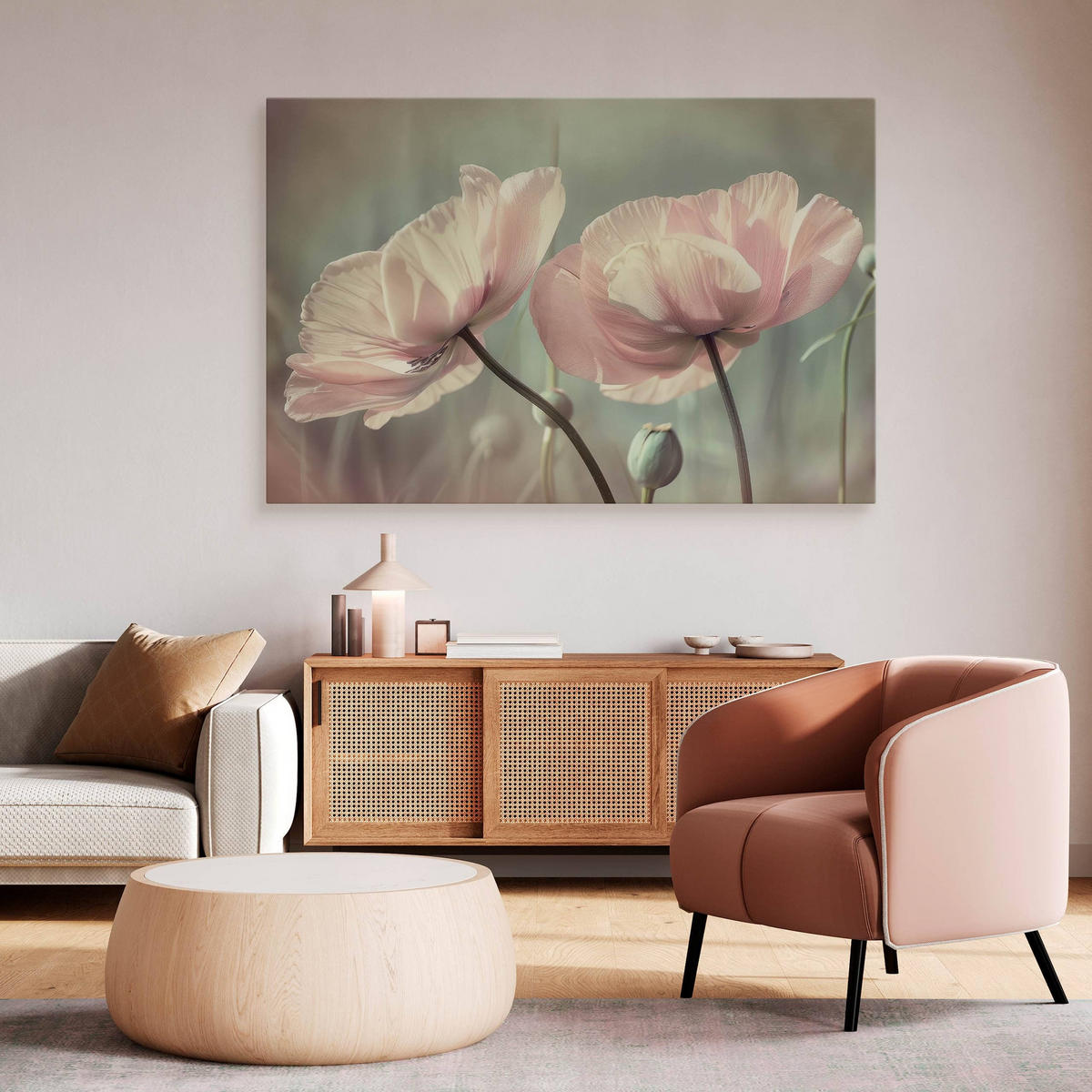 LEINWANDBILD für Wohnzimmer Blumen Tulpen Pflanzen Natur 90cm x 60cm - Blau/Beige, Textil (90/60cm) - Muralo