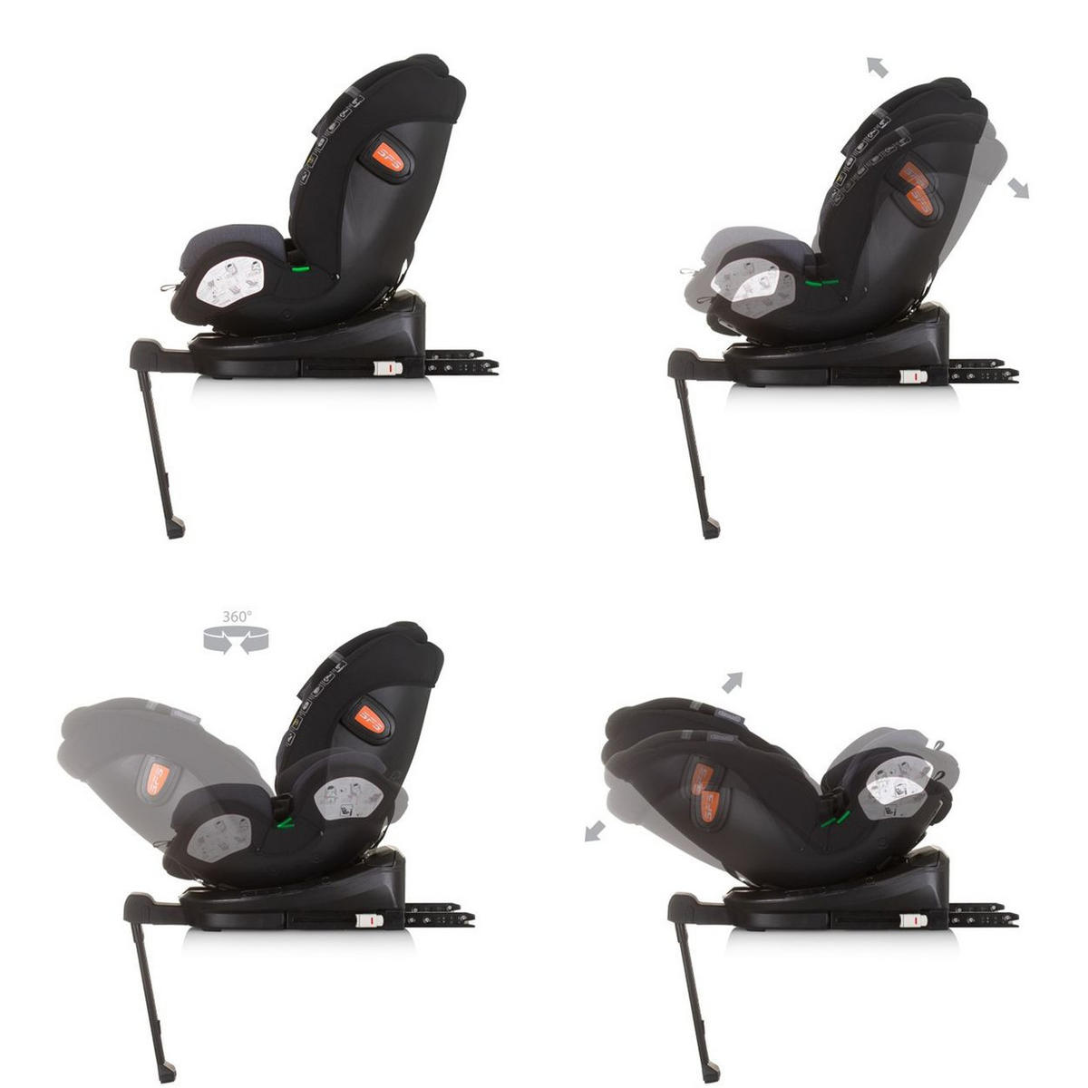 KINDERSITZ Tourino i-Size (40-150cm) schwarz/grau Isofix, höhenverstellbar, Stützbein, drehbar - Schwarz, Kunststoff (46/78/49cm) - Chipolino