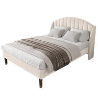ČALOUNĚNÁ postel 140/190 cm béžová ze sametu s roštem a vysokým čelem - béžová, textil (140/190cm) - OKWISH