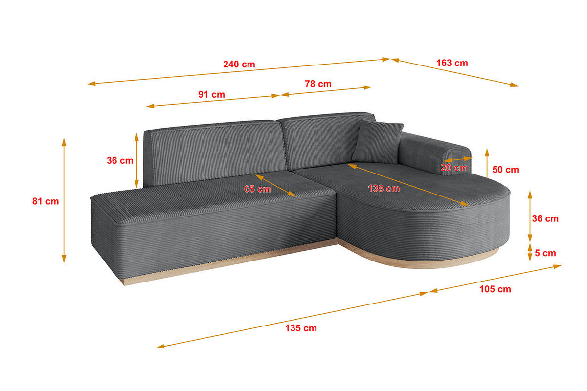 ECKSOFA Ottomane Rechts ARRIO-L1 - 243x171x83 cm Dunkelgrau - Dunkelgrau, Holzwerkstoff/Textil (243/171cm) - ALTDECOR