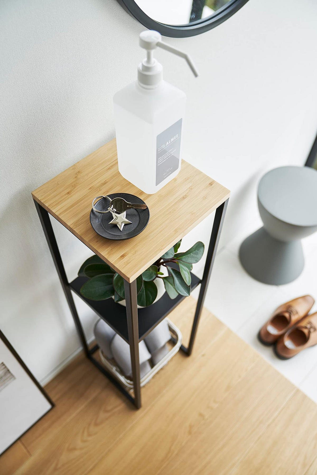 BLUMENTISCH Tower 5984 schwarz/natur 80/25/25 cm - Schwarz, Holz/Metall (25/25/80cm) - Yamazaki