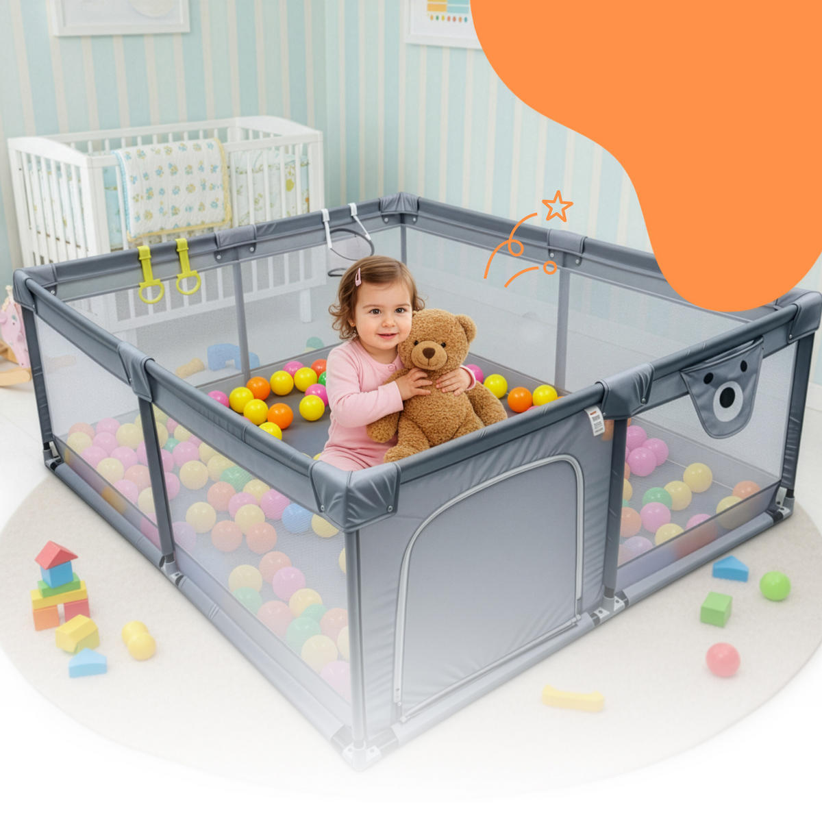 DETSKÝ kútik - sivá, kov/textil (150/65/150cm) - Relaxdays