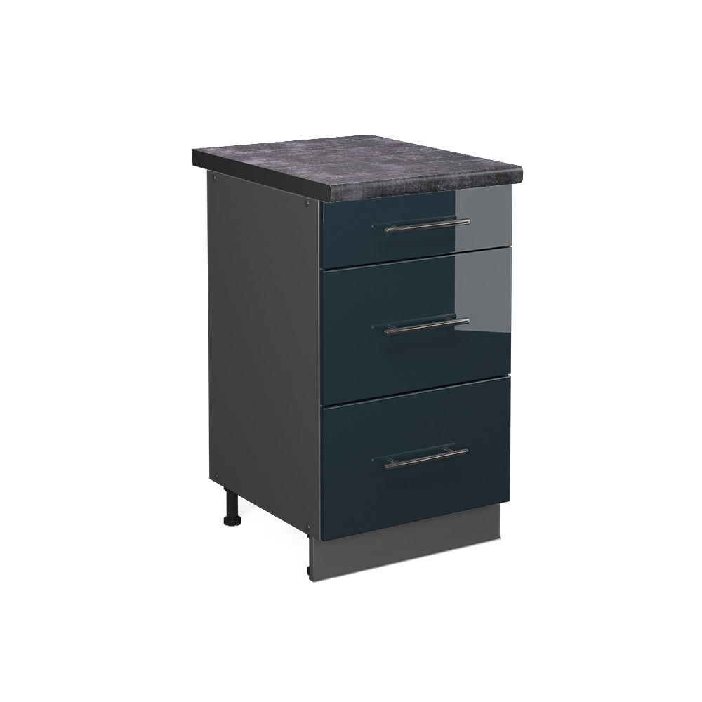 SCHUBLADENSCHRANK Fame-Line Dunkelblau Hochglanz 50 cm, AP Anthrazit - Anthrazit/Dunkelblau, Holzwerkstoff (50/82/60cm) - Vicco