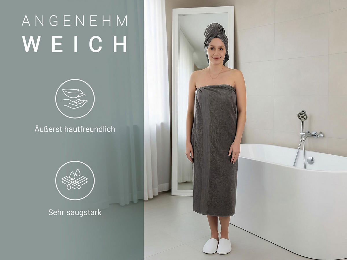 BADETUCH, 2er-Set, 100x150 cm, 100% Baumwolle, Grau - Anthrazit, Textil (100/150cm) - Zollner