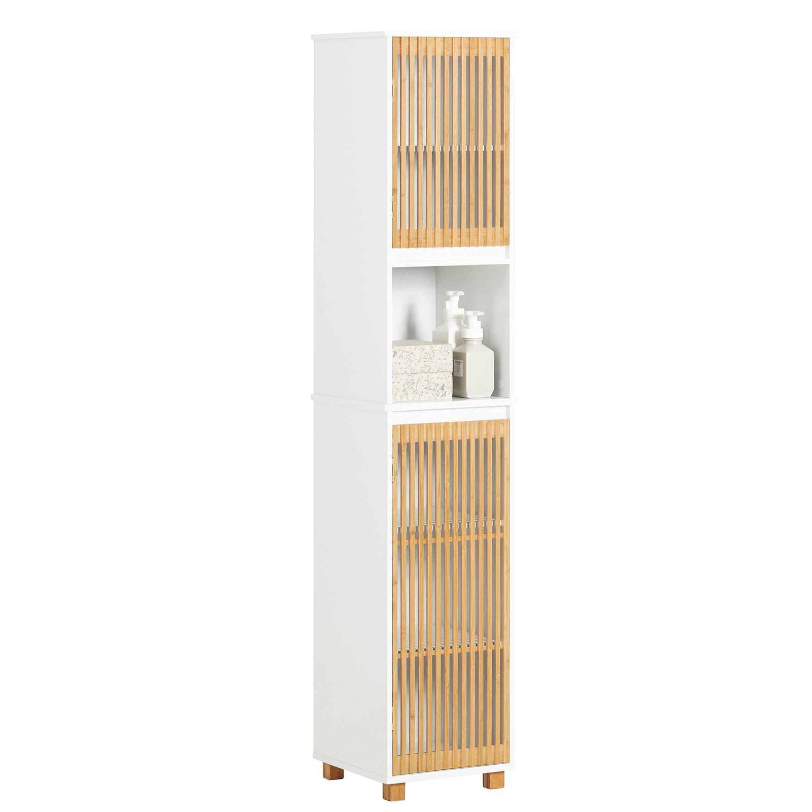 HOCHSCHRANK Weiß - Weiß/Naturfarben, Holz/Holzwerkstoff (33/165/33cm) - SoBuy