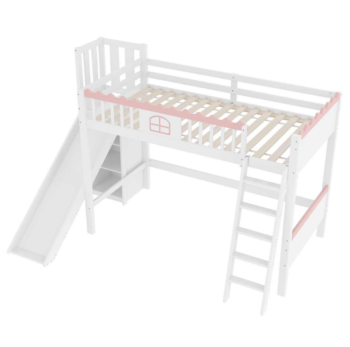 HOCHBETT aus Kiefer und MDF 90x200 cm Weiß mit Rutsche, LED-Beleuchtung und 3 Regalen - Weiß, Holz (90/200cm) - IVMEU