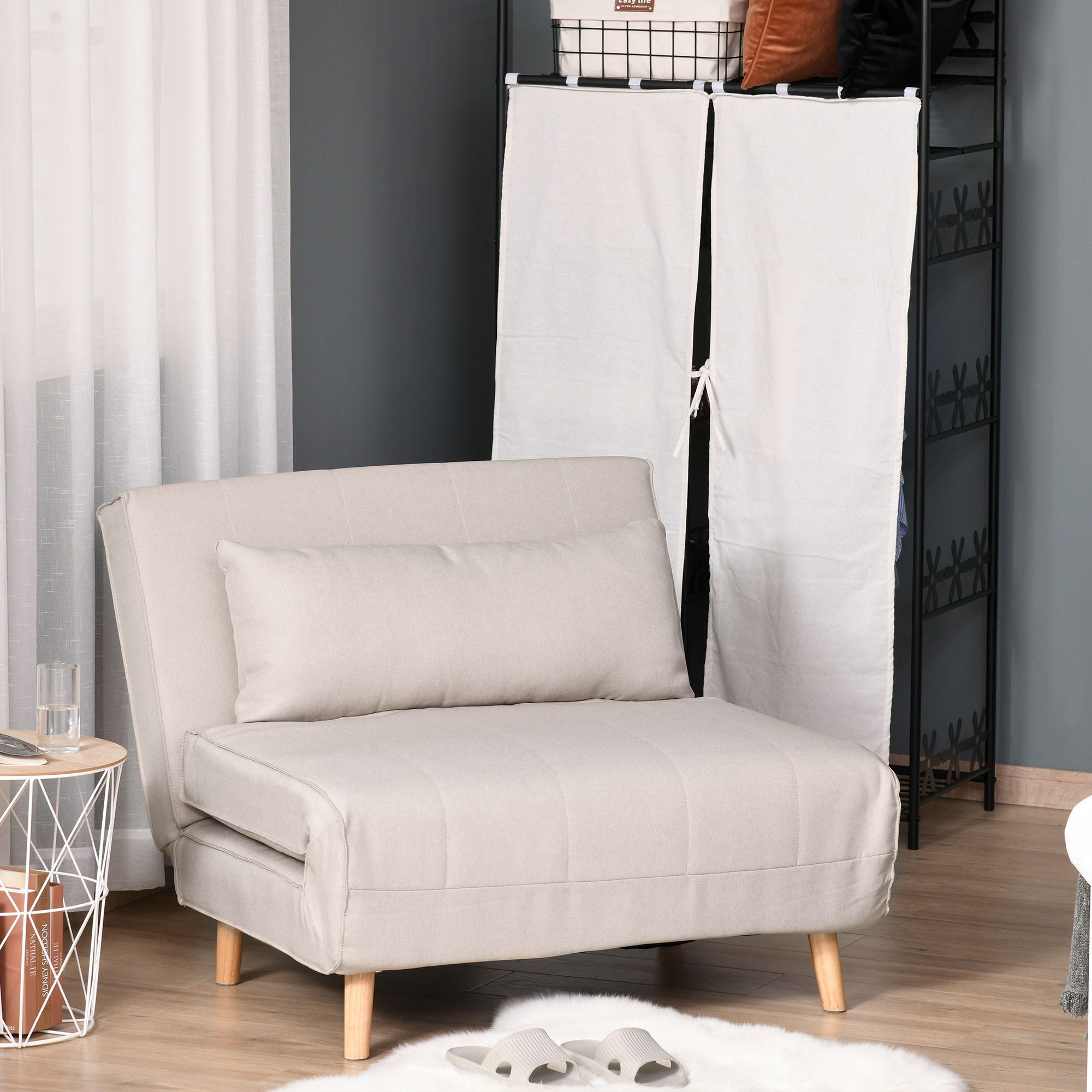 SCHLAFSESSEL, Leinenimitat, Cremeweiß - Creme, Textil (78/80/94cm) - HOMCOM