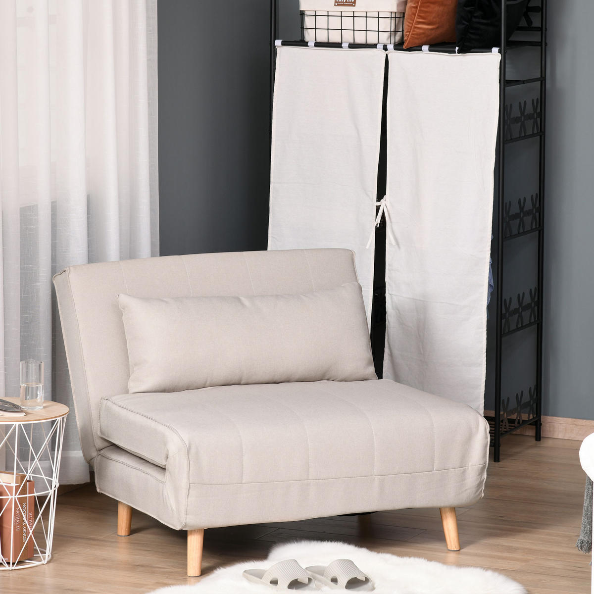 SCHLAFSESSEL, Leinenimitat, Cremeweiß - Creme, Textil (78/80/94cm) - HOMCOM