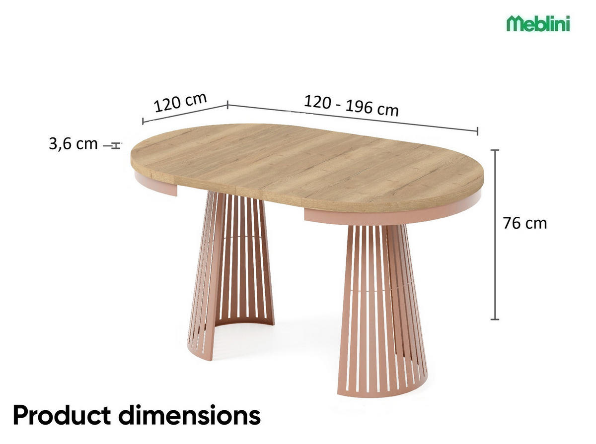 ESSTISCH Cone Bis - Hellbraun/Kupferfarben, Holzwerkstoff/Metall (120/120/76cm) - Meblini