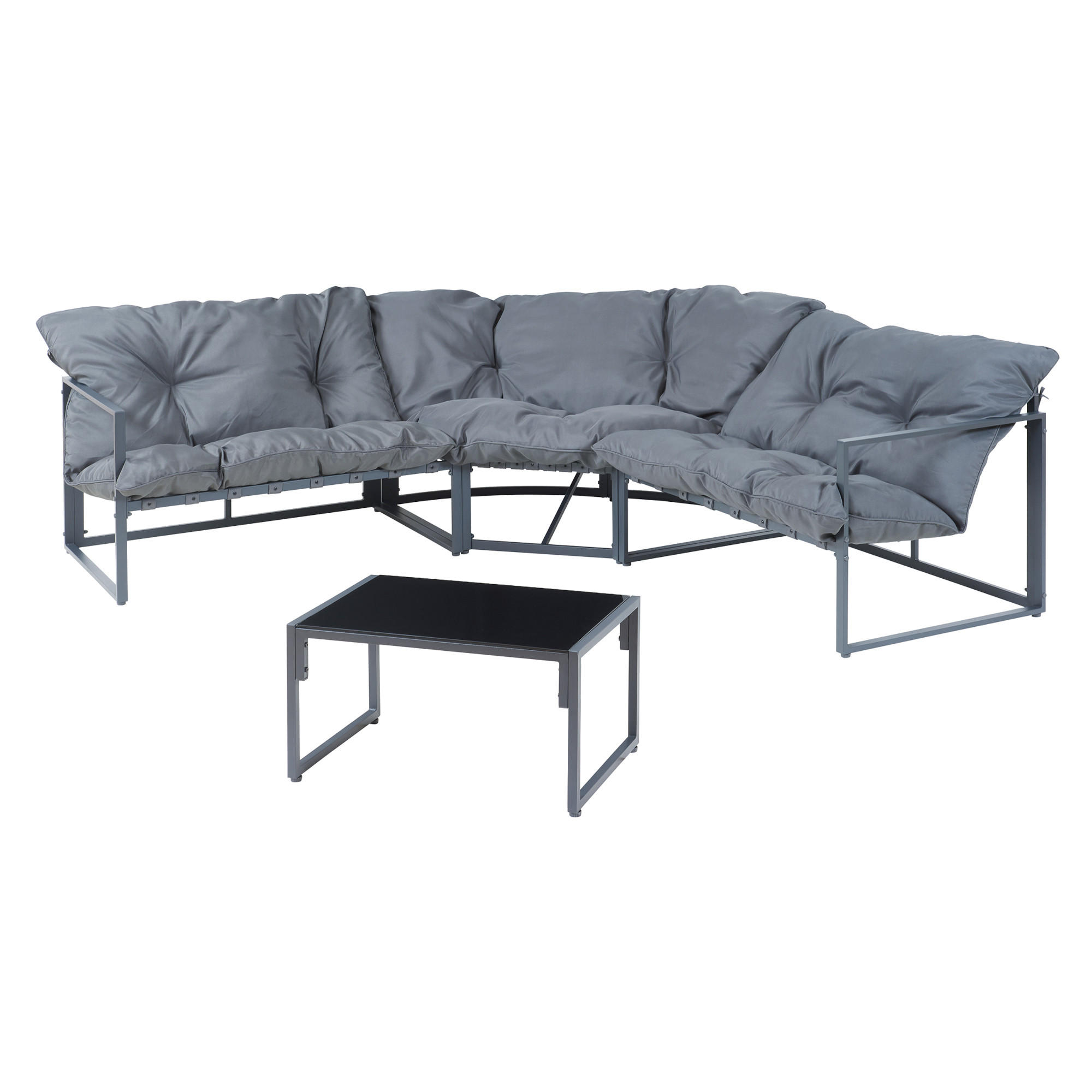 GARTENMÖBEL-SET 4 TLG. Karg - Dunkelgrau/Schwarz, Glas/Kunststoff - casa.pro