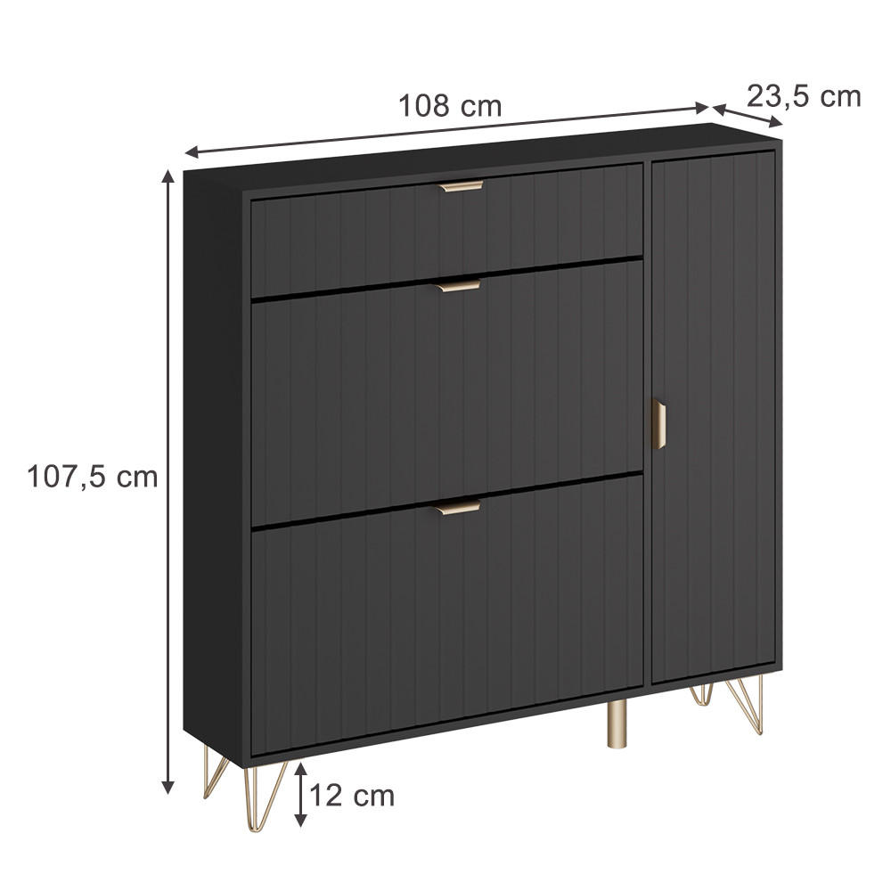 SCHUHSCHRANK Helge Schwarz 108 x 107.5 cm - Schwarz, Holzwerkstoff (108/107.5/23.5cm) - Vicco