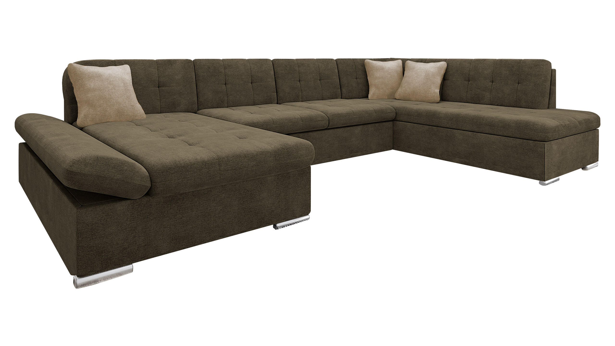 ECKSOFA Bergen, Seite: Links - Silberfarben/Braun, Holz/Textil (345/76/205cm) - MIRJAN24