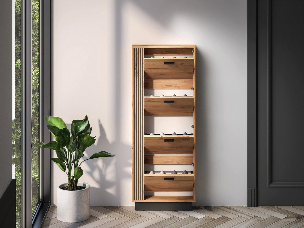 SCHUHSCHRANK Vasco Eiche 60 cm - Eichefarben, Holzwerkstoff (60/154.8/14.7cm) - Homebook
