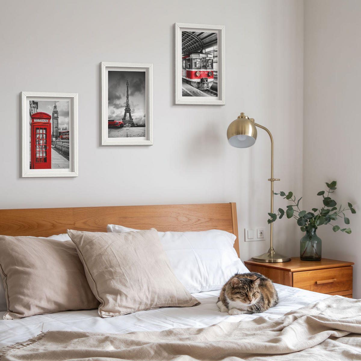 WANDBILDER 3er-Set - 20x30 cm Weißer Rahmen - Ikonen London Paris Verkehr - Weiß, Kunststoff (20/30cm) - ArtPrintCave
