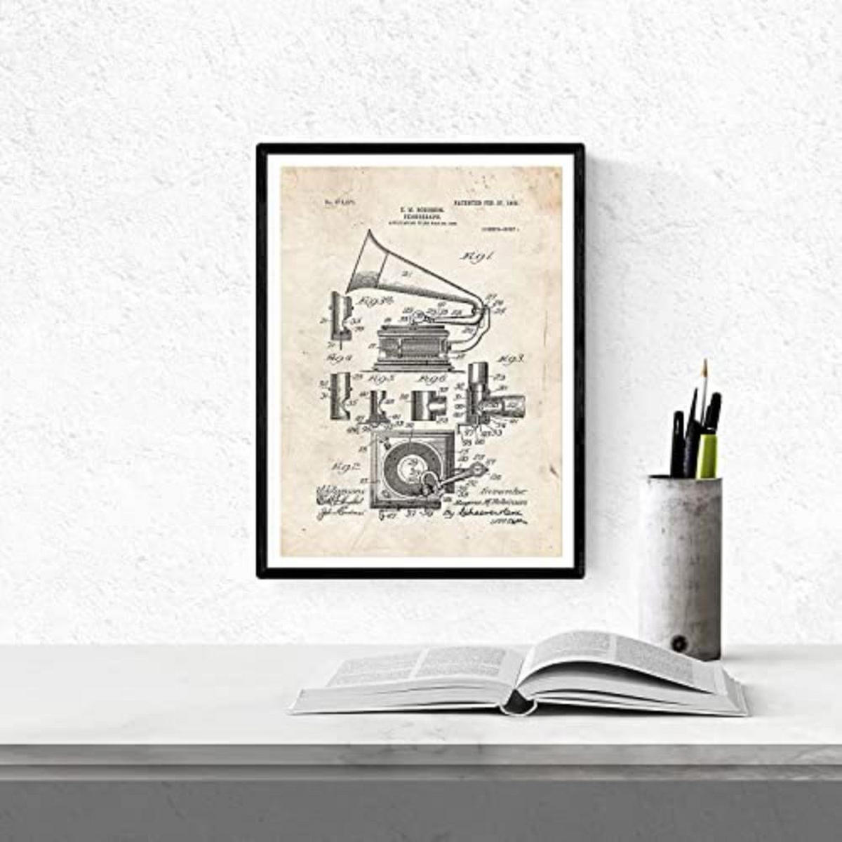 POSTER Set mit 4 Jahrgang MusikPatenten A4 Rahmenlos - Klar, Papier (29.7/3cm) - Nacnic