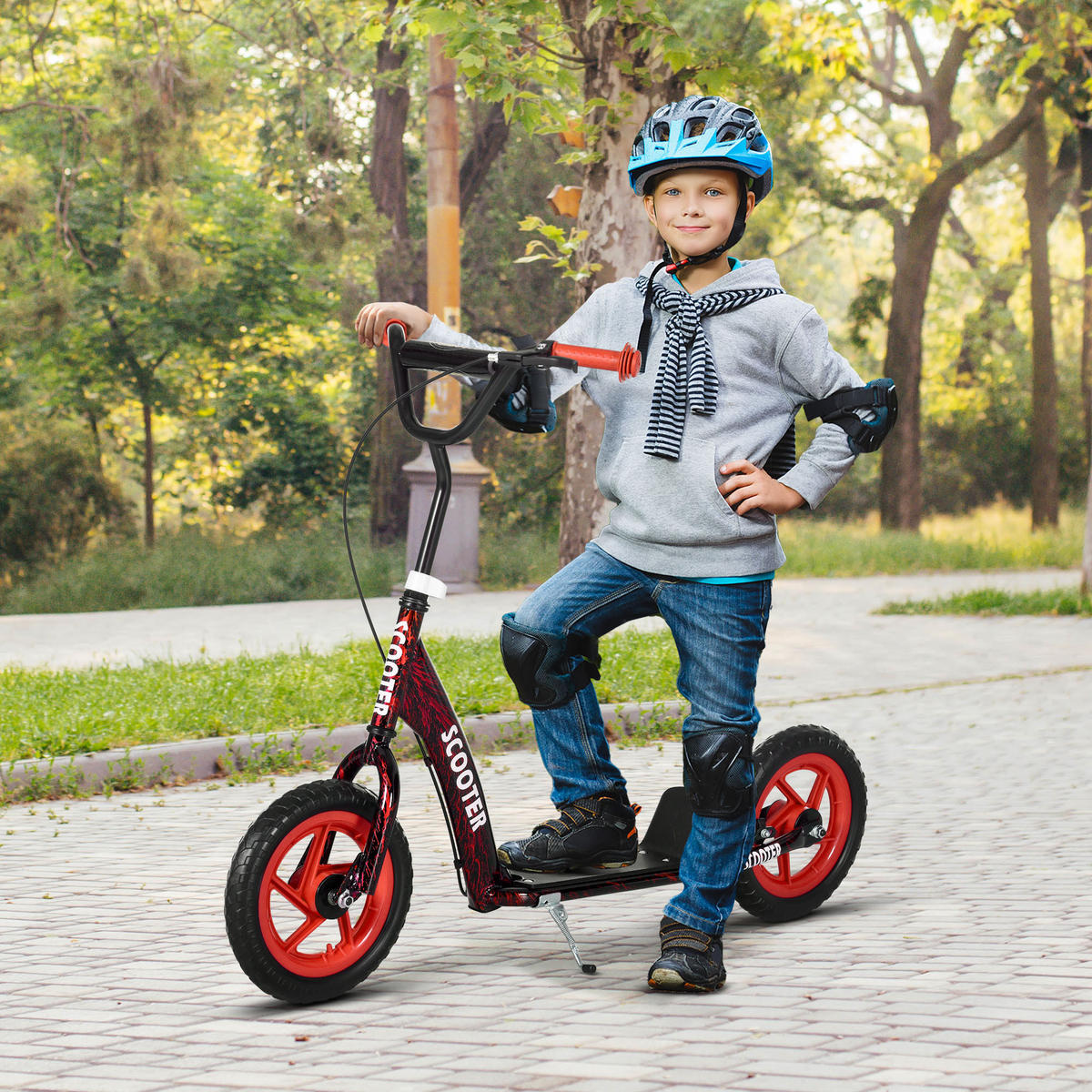 KINDERROLLER Scooter Tretroller mit verstellbarem Lenker, großen Rädern Rot - Rot, Metall (118/52/88cm) - AIYAPLAY