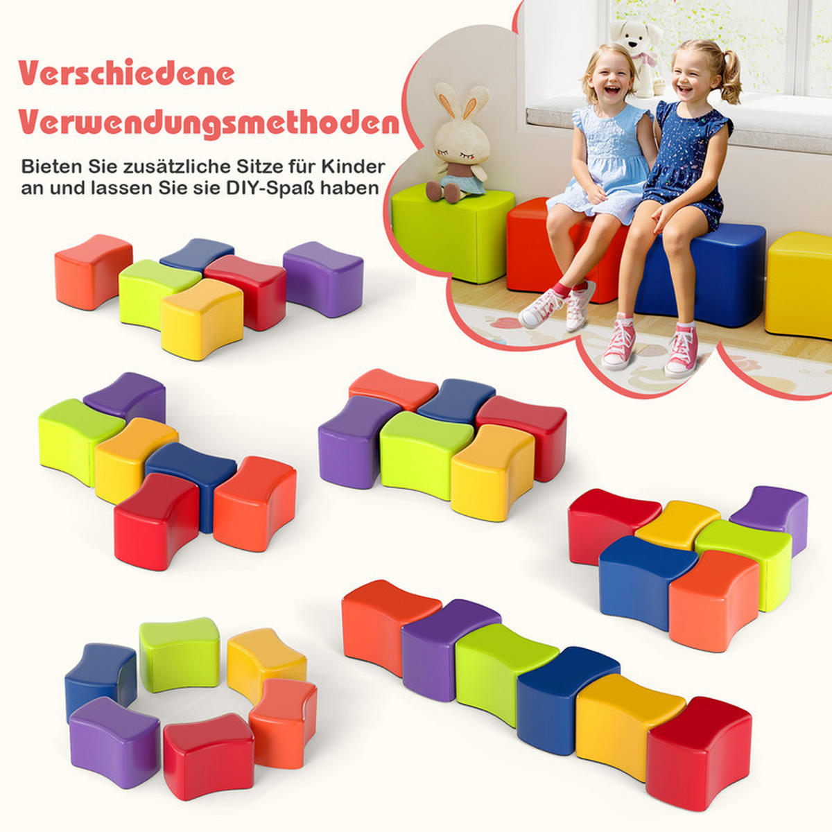 KINDERSITZ Schmetterlingsform bunt(6er-Set) - Multicolor, Leder (37/25/25cm) - COSTWAY