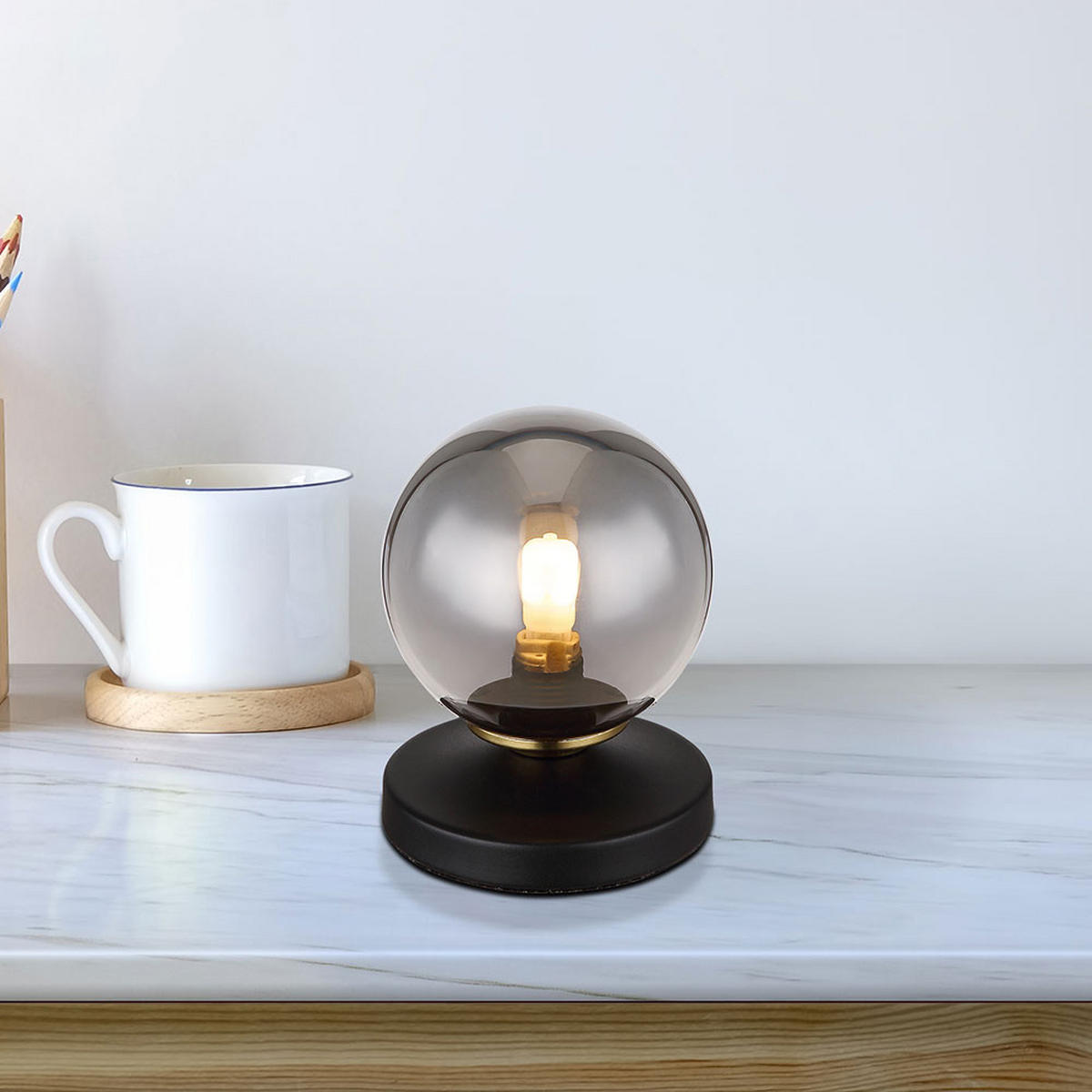 TISCHLEUCHTE Metall Rauchglas Grau - Grau, Glas (10/10/13cm) - Globo Lighting