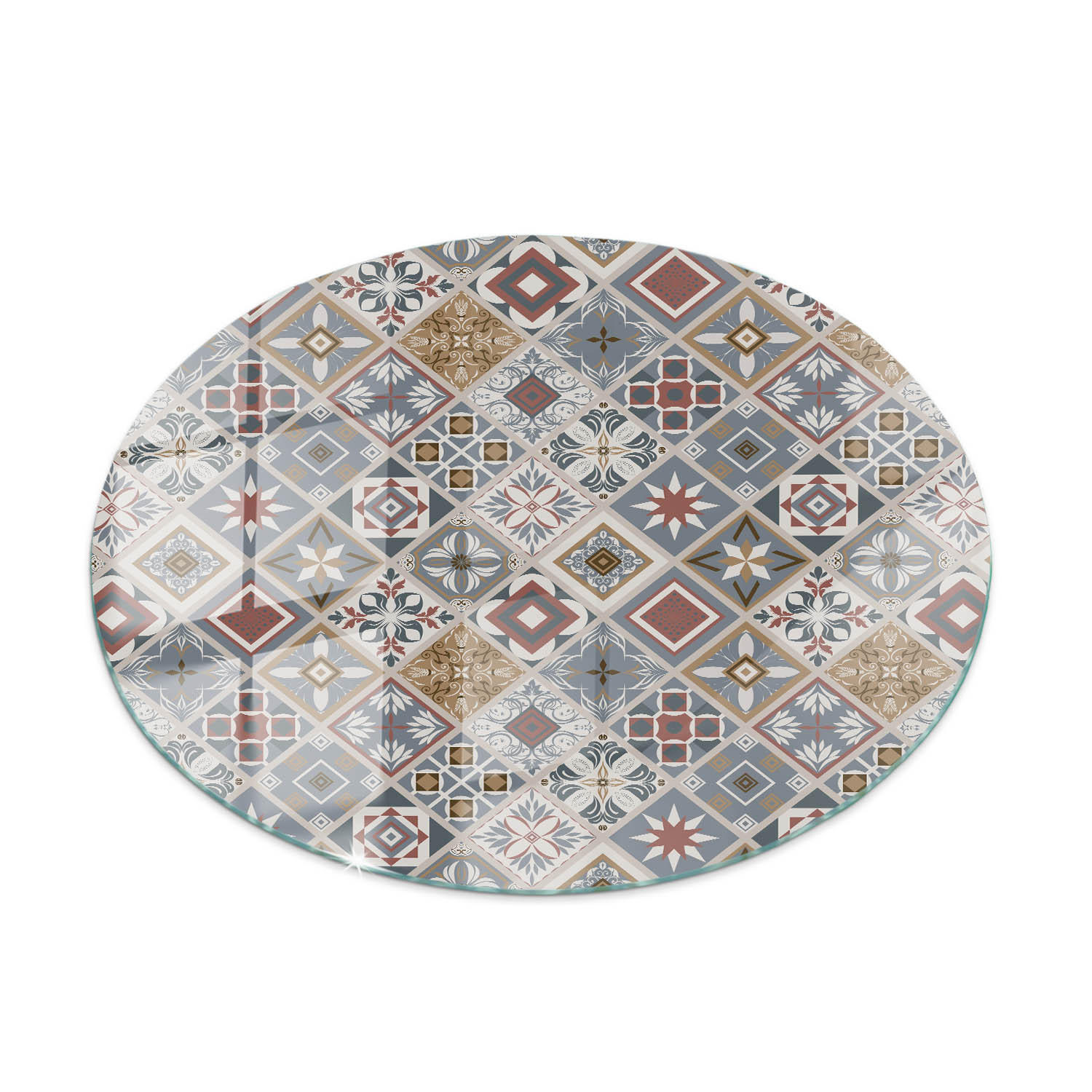 TISCHPLATTE Ø70 cm Mosaikmuster mit Ornamenten Rund - Schlammfarben/Grau, Glas (70/70/0.4cm) - TULUP