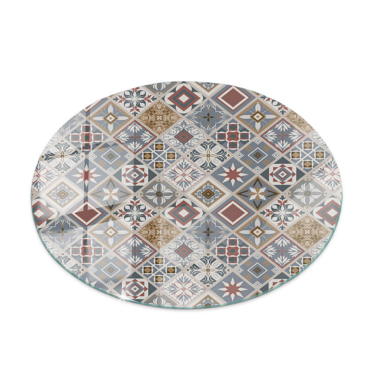 TISCHPLATTE Ø70 cm Mosaikmuster mit Ornamenten Rund - Schlammfarben/Grau, Glas (70/70/0.4cm) - TULUP