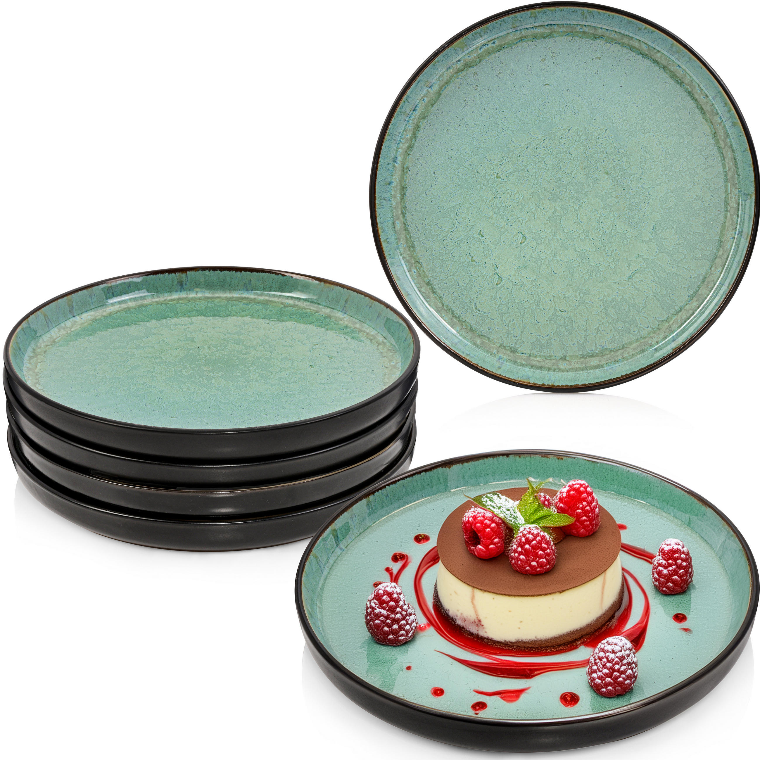 DESSERTTELLER SET FIJI - 6 teilig aus Steingut - Grün, Keramik (15.5cm) - Sänger