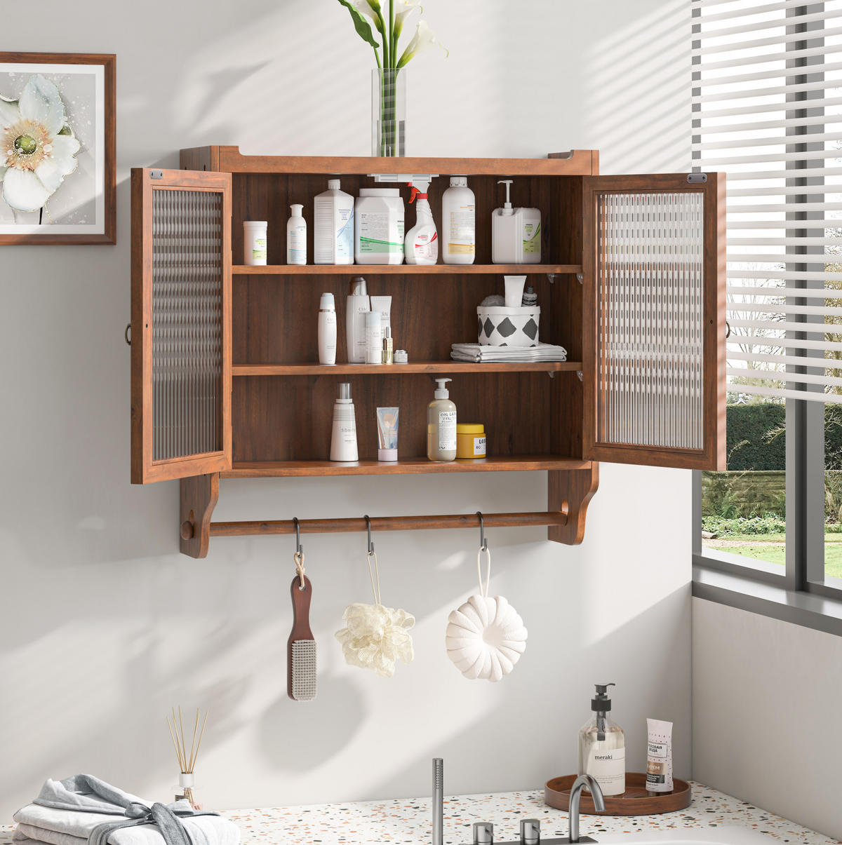 KÜCHENOBERSCHRANK 63x18x60cm in Braun aus Massivholz & Glas,wandmontiert - Braun, Holzwerkstoff (63/60/18cm) - Modfu