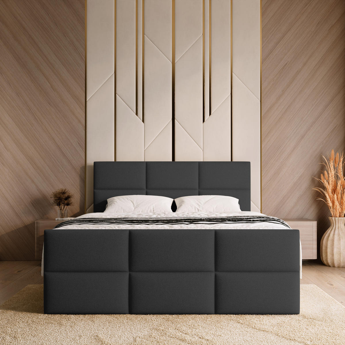 BOXSPRINGBETT Boston Duo Mit Bettkasten, Topper und Matratze Graphit Cosmic 101 160x200 cm - Graphitfarben/Schwarz, Textil (160/200cm) - Bromarkt